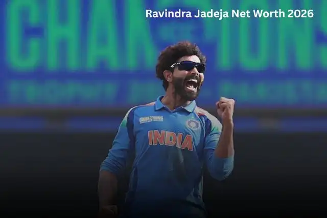 Ravindra Jadeja celebrating during an international cricket match highlighting his net worth and cricket success in 2026