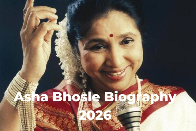 Asha Bhosle biography 2026 showing her age, husband, children, songs, net worth, career and awards